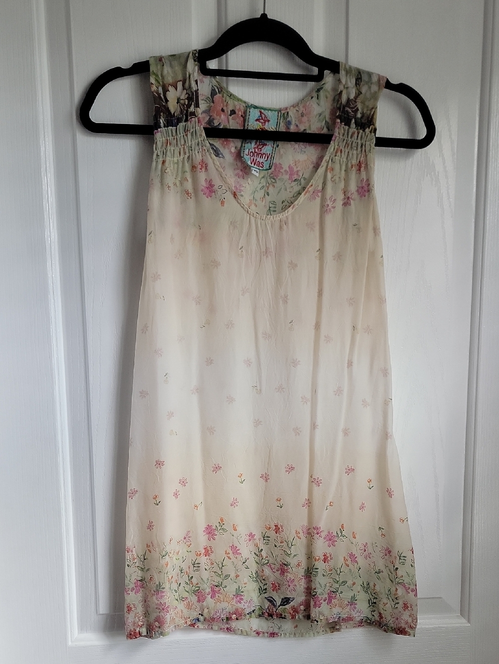 Johnny Was Floral Sleeveless Shirt Top Chemise Pink Green Accents Xs X Small